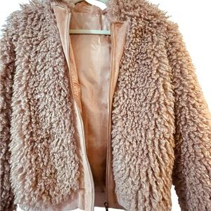 Dusty pink faux sheep skin zip up hoodie